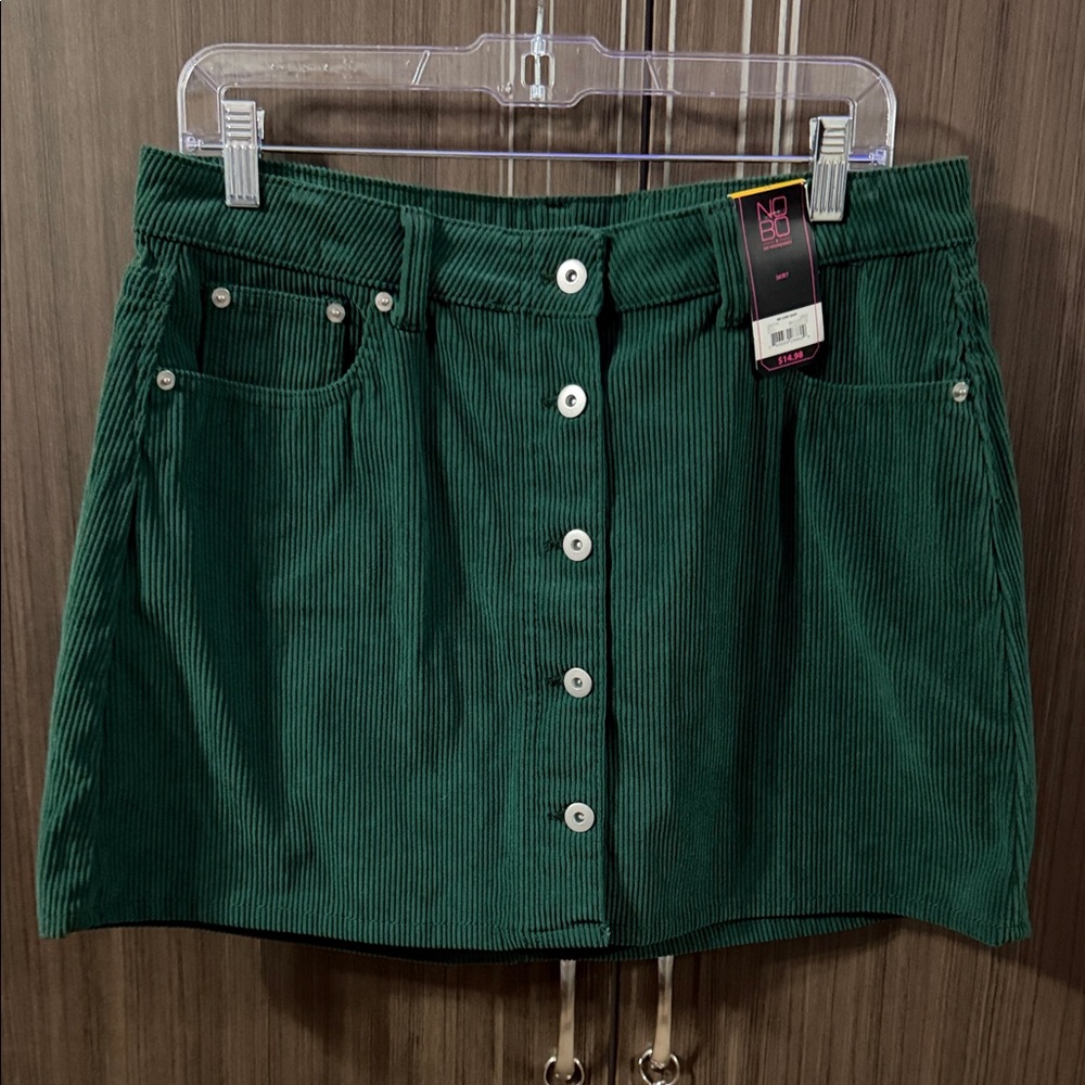 No Boundaries Emerald Green Corduroy Button-Front Mini Skirt
